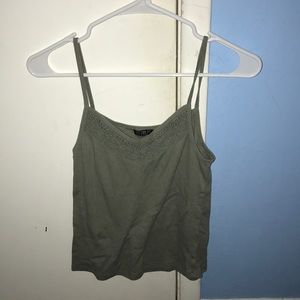 olive semi-cropped tank with embellished neckline